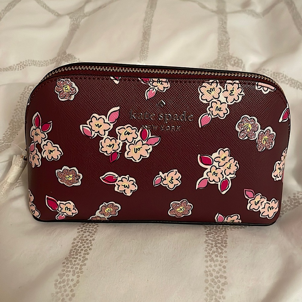Kate Spade Cosmetic Bag | Flower Print | Color : Deep Berry
